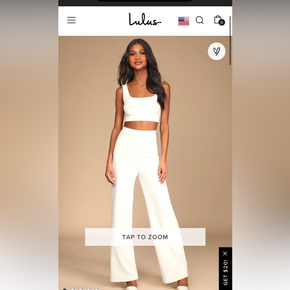 Two Piece Wide Leg Ivory Jumpsuit - Size L - Lulus